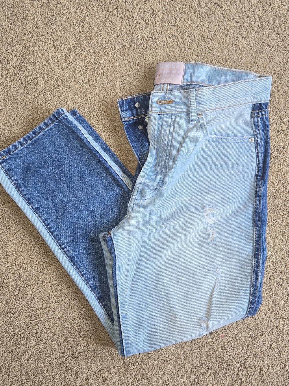 REVICE Denim Two-Tone Split Colorblock Straight Leg Jeans Size 28 High Rise